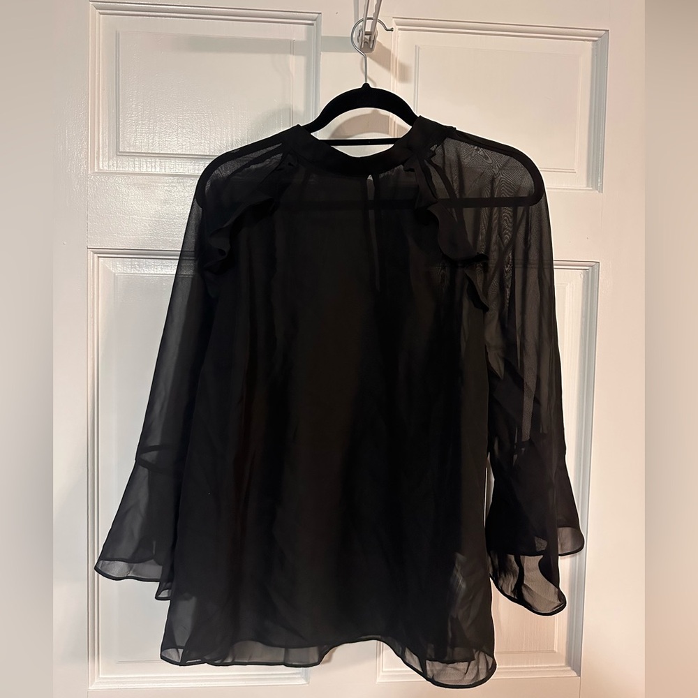 NWT Eloquii Black Sheer Ruffle Blouse